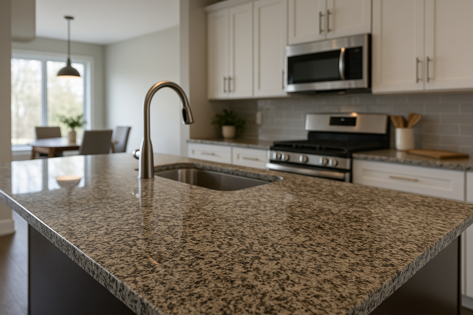 Polished granite kitchen countertop showing finish and edge profile detail
